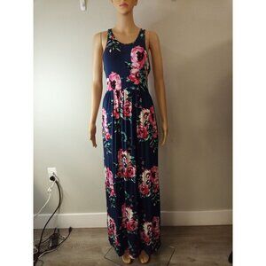 Grecerelle Women's Blue Red Pink Floral Maxi Dress Size Medium